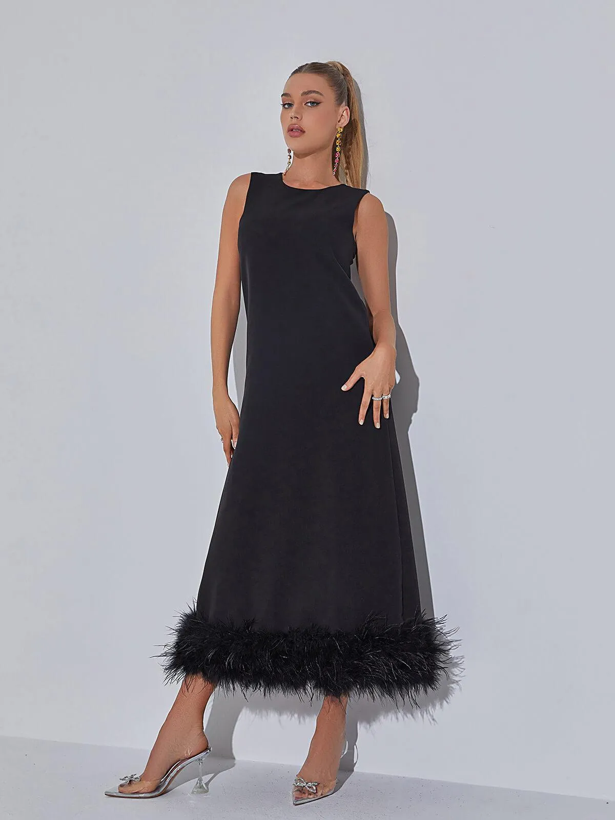 Nisha Feather Midi Dress In Black sold by Mew Mews product image thumbnail 4