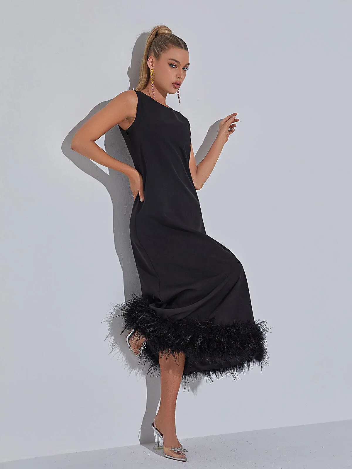 Nisha Feather Midi Dress In Black sold by Mew Mews product image thumbnail 3
