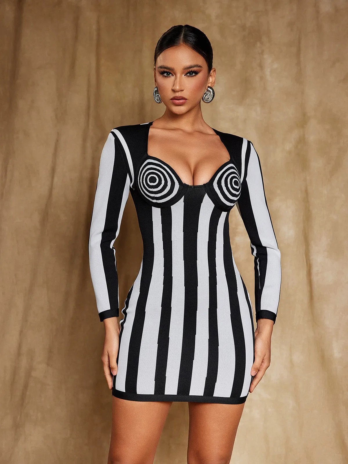 Nehir Long Sleeve Stripe Bandage Mini Dress sold by Mew Mews product image thumbnail 5