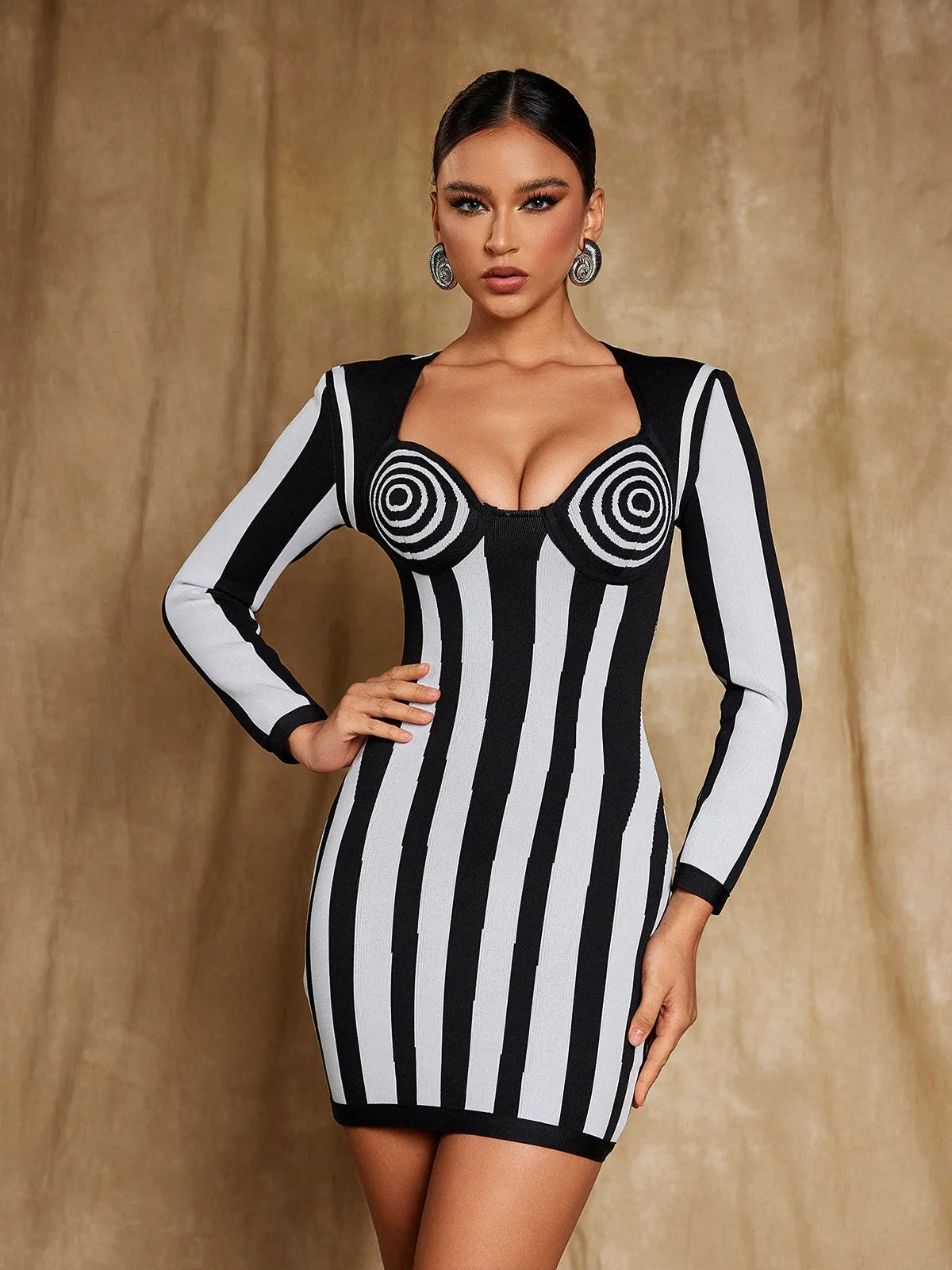Nehir Long Sleeve Stripe Bandage Mini Dress sold by Mew Mews product image thumbnail 4