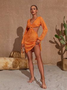 Audrey V Neck Knitted Mini Dress In Orange sold by Mew Mews