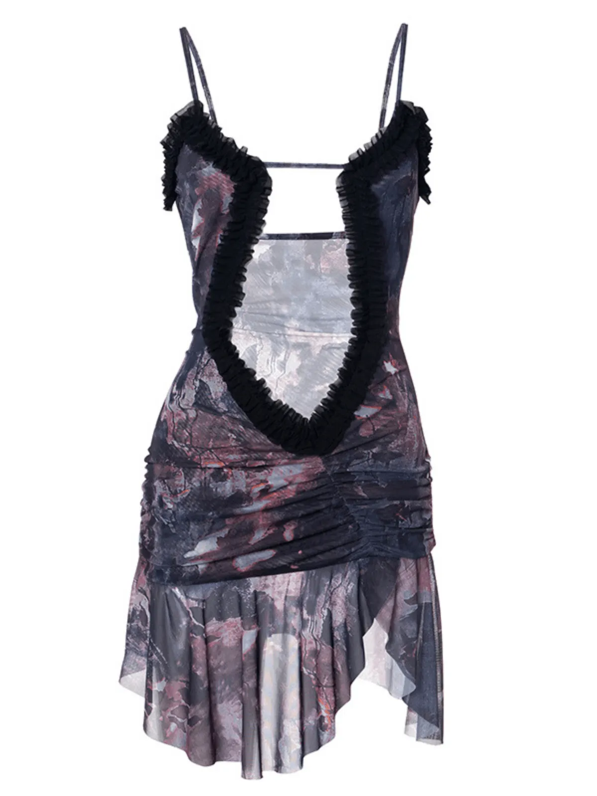Olivier Ruched Printed Mesh Dress In Grey sold by Mew Mews product image thumbnail 4
