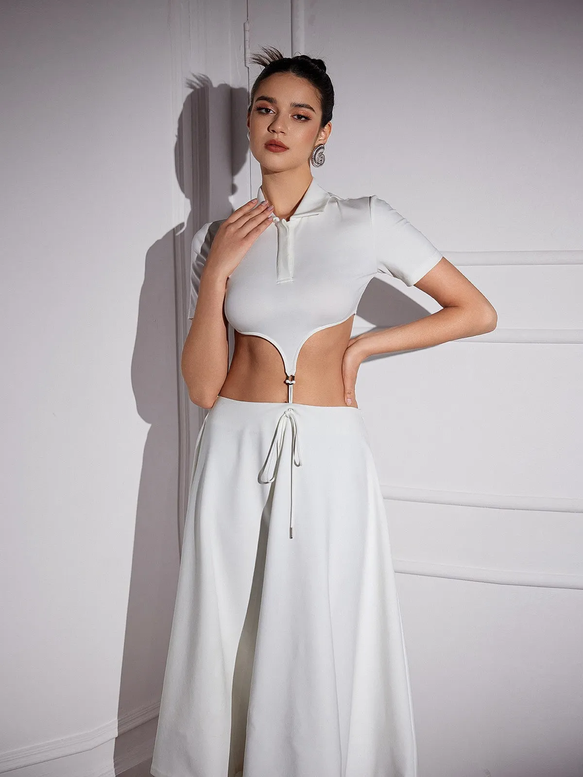 Larkin Folded Collar Hollow Midi Dress sold by Mew Mews product image thumbnail 4