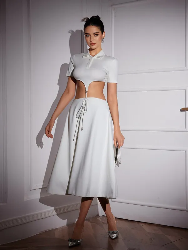 Larkin Folded Collar Hollow Midi Dress sold by Mew Mews