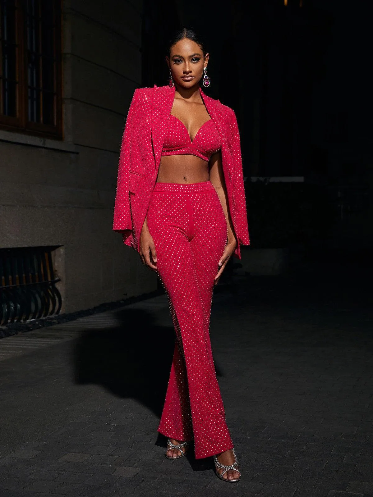 Whitley Embellished Blazer Three Piece Set In Hot Pink sold by Mew Mews