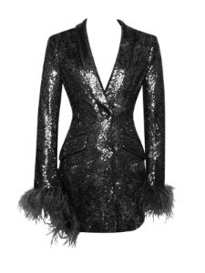 Orlaith Sequin Feather Blazer Mini Dress sold by Mew Mews