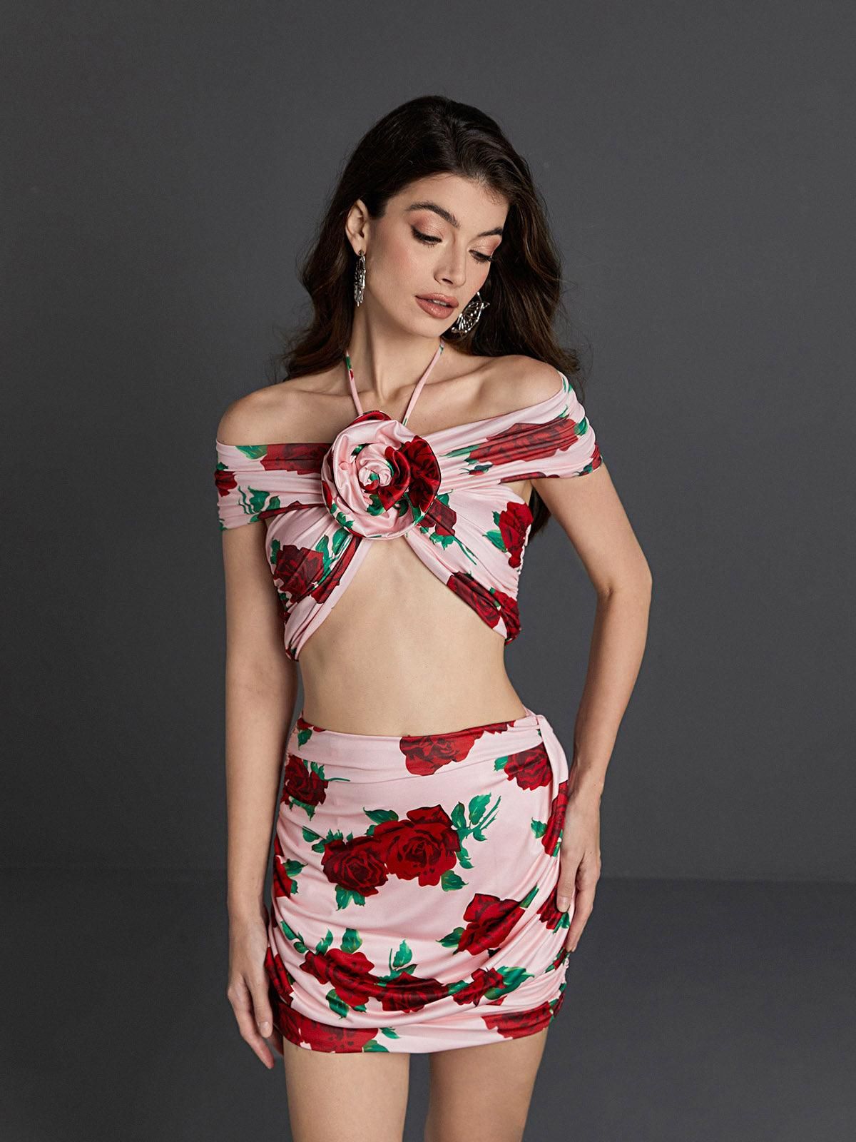 Dee Halterneck Rose Printed Skirt Set sold by Mew Mews product image thumbnail 4