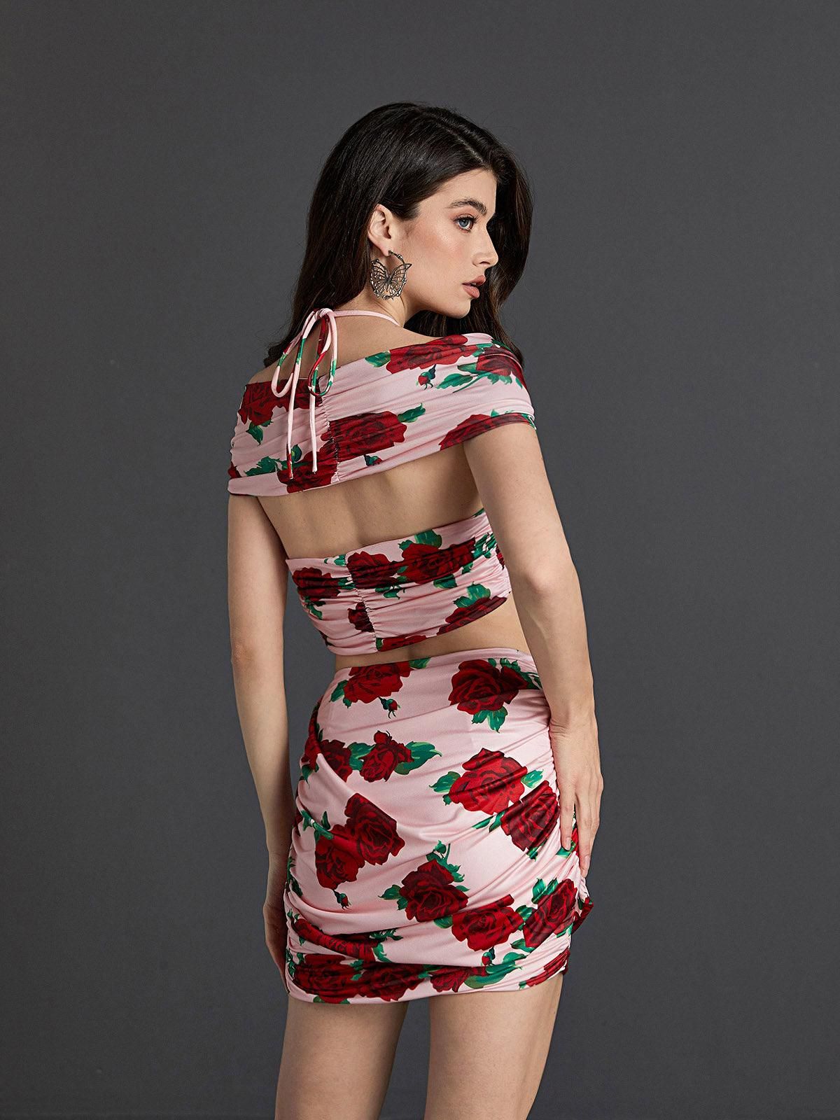 Dee Halterneck Rose Printed Skirt Set sold by Mew Mews product image thumbnail 6