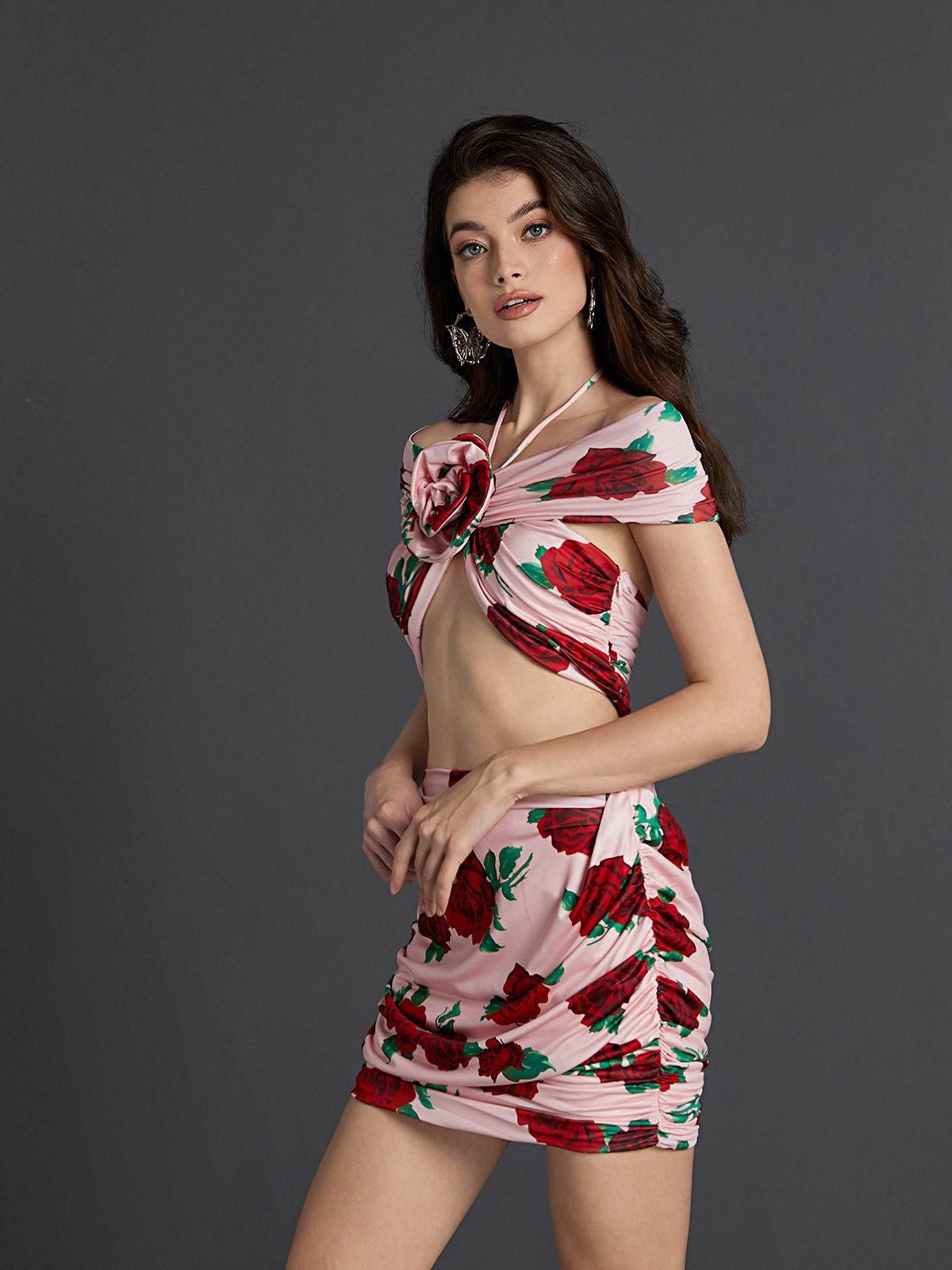 Dee Halterneck Rose Printed Skirt Set sold by Mew Mews product image thumbnail 3