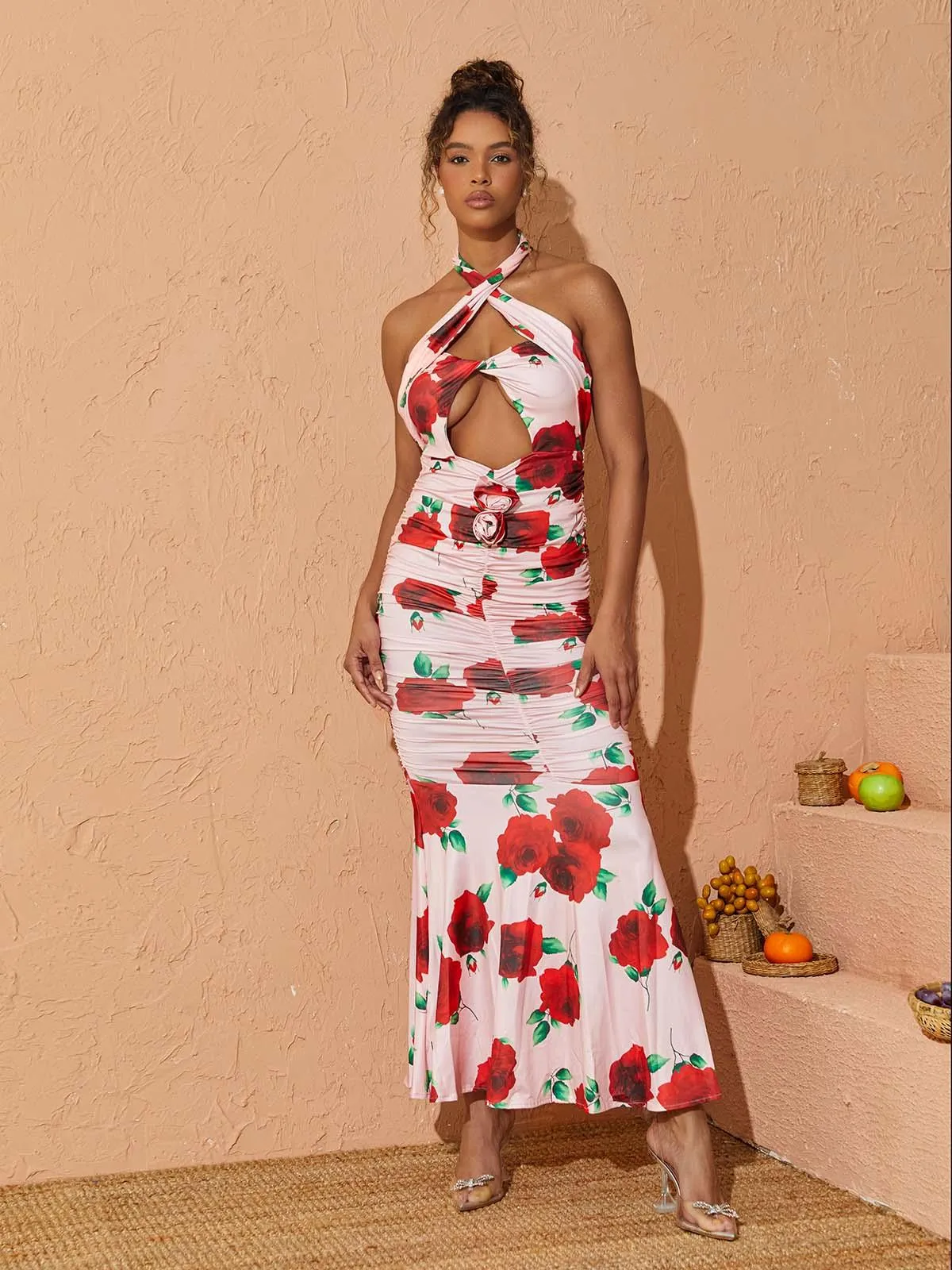 Charlotte Halterneck Rose Printed Maxi Dress sold by Mew Mews product image thumbnail 5