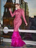 Akira Long Sleeve Rhinestone Feather Maxi Dress sold by Mew Mews