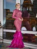 Akira Long Sleeve Rhinestone Feather Maxi Dress sold by Mew Mews