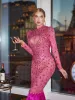 Akira Long Sleeve Rhinestone Feather Maxi Dress sold by Mew Mews