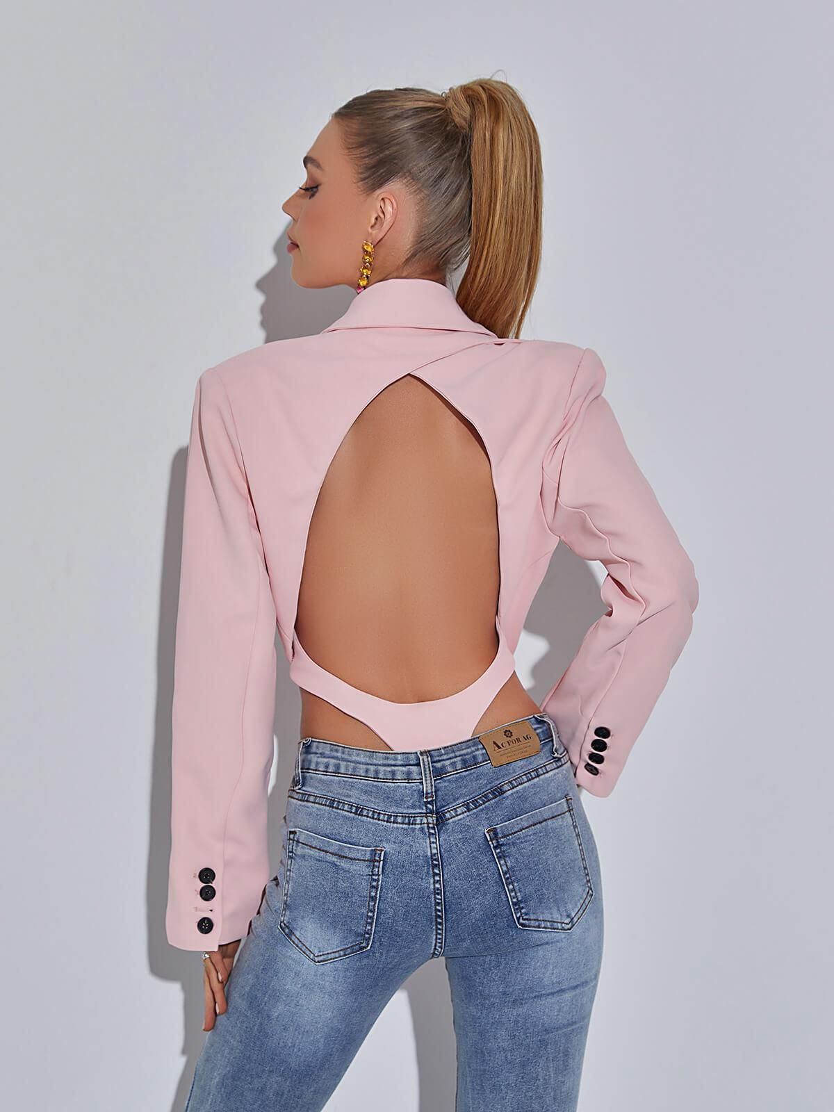 Mauve Backless Blazer Bodysuit sold by Mew Mews product image thumbnail 2