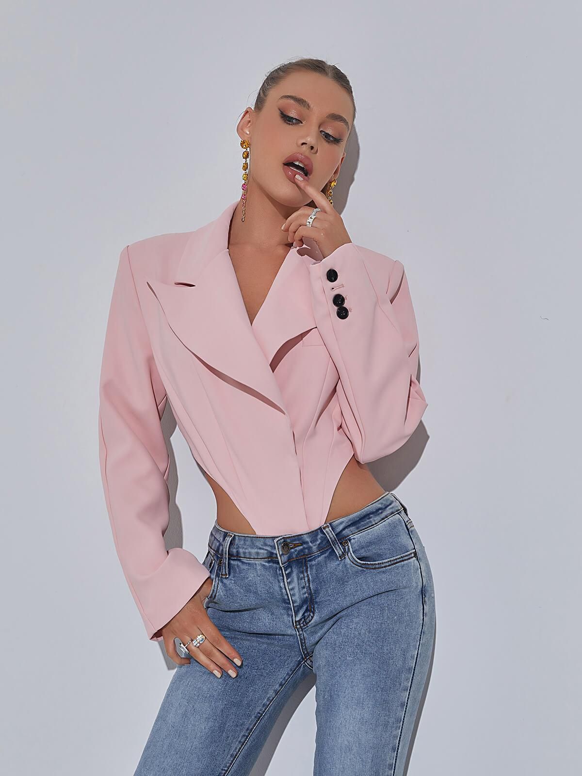 Mauve Backless Blazer Bodysuit sold by Mew Mews product image thumbnail 5