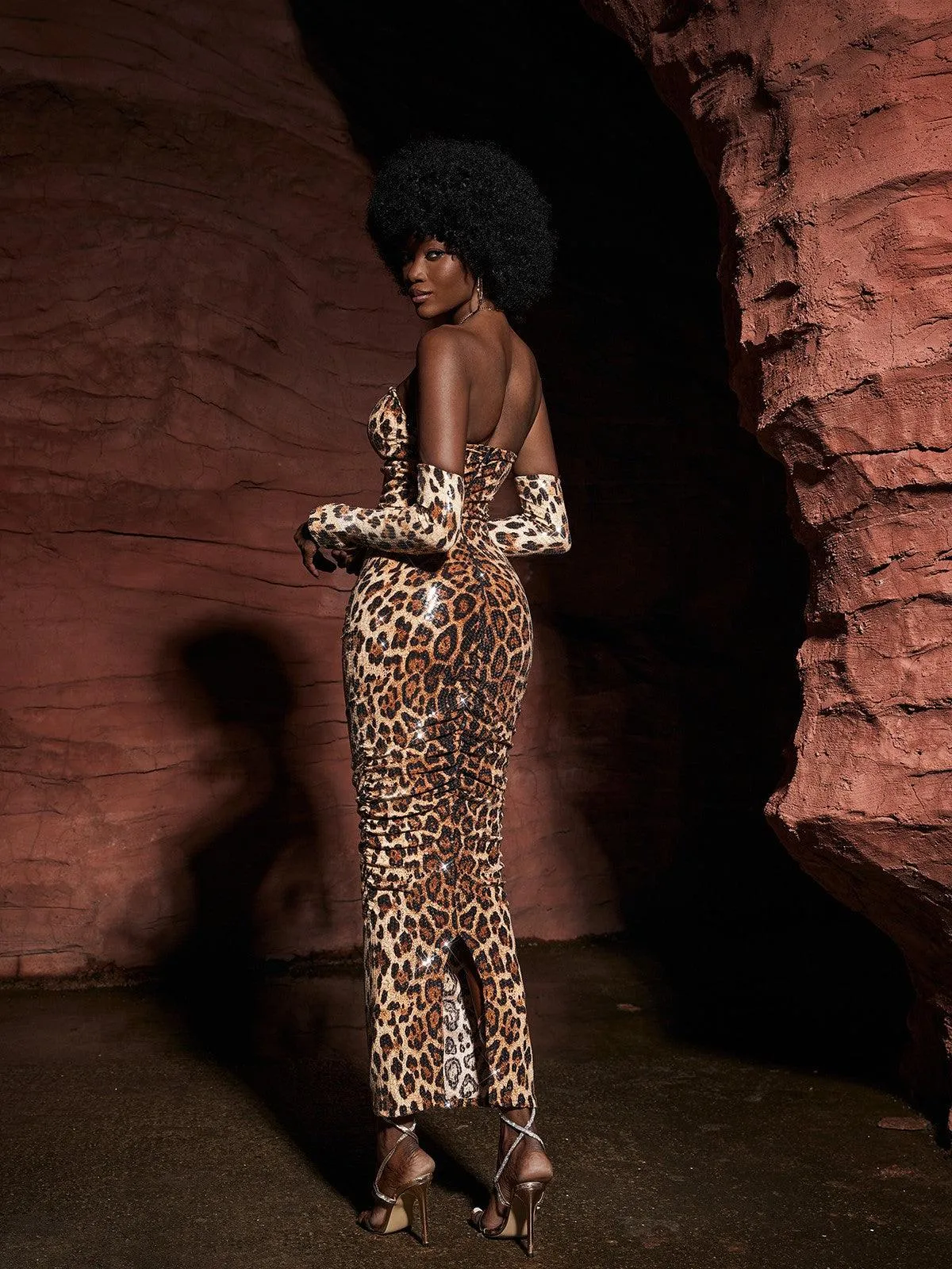 Peyton Strapless Leopard Sequin Maxi Dress sold by Mew Mews product image thumbnail 5