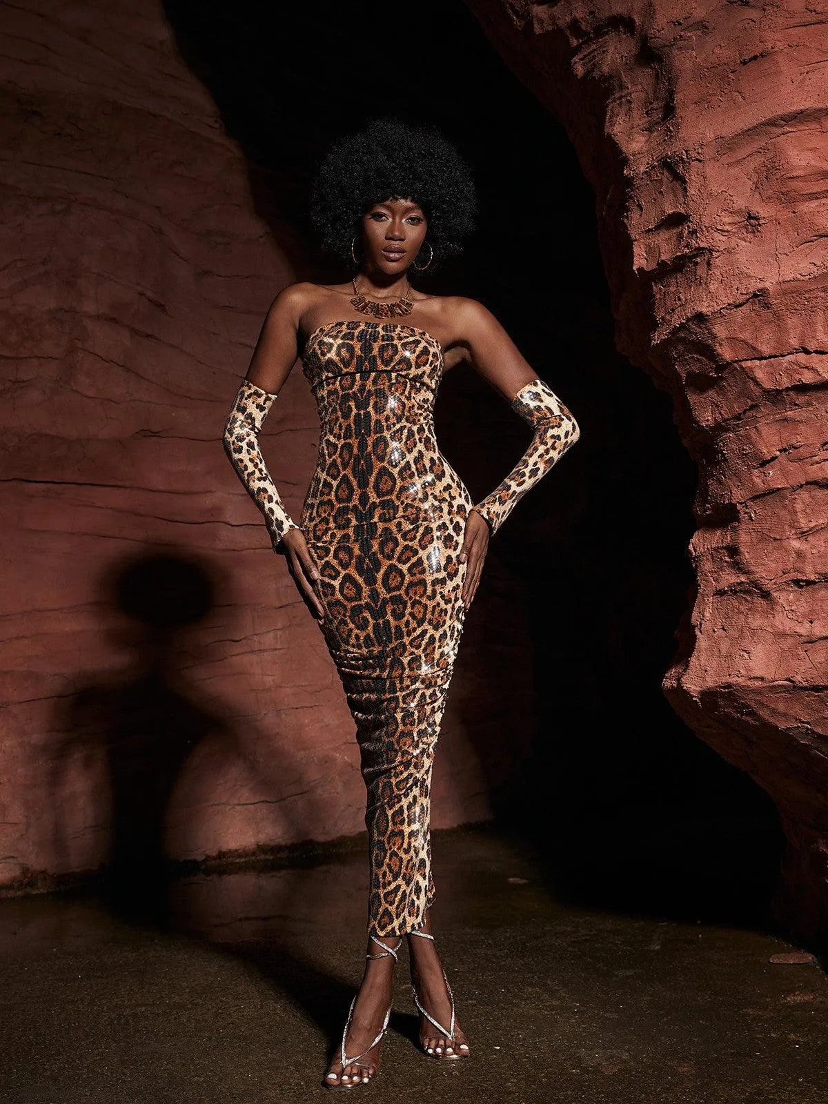 Peyton Strapless Leopard Sequin Maxi Dress sold by Mew Mews product image thumbnail 3