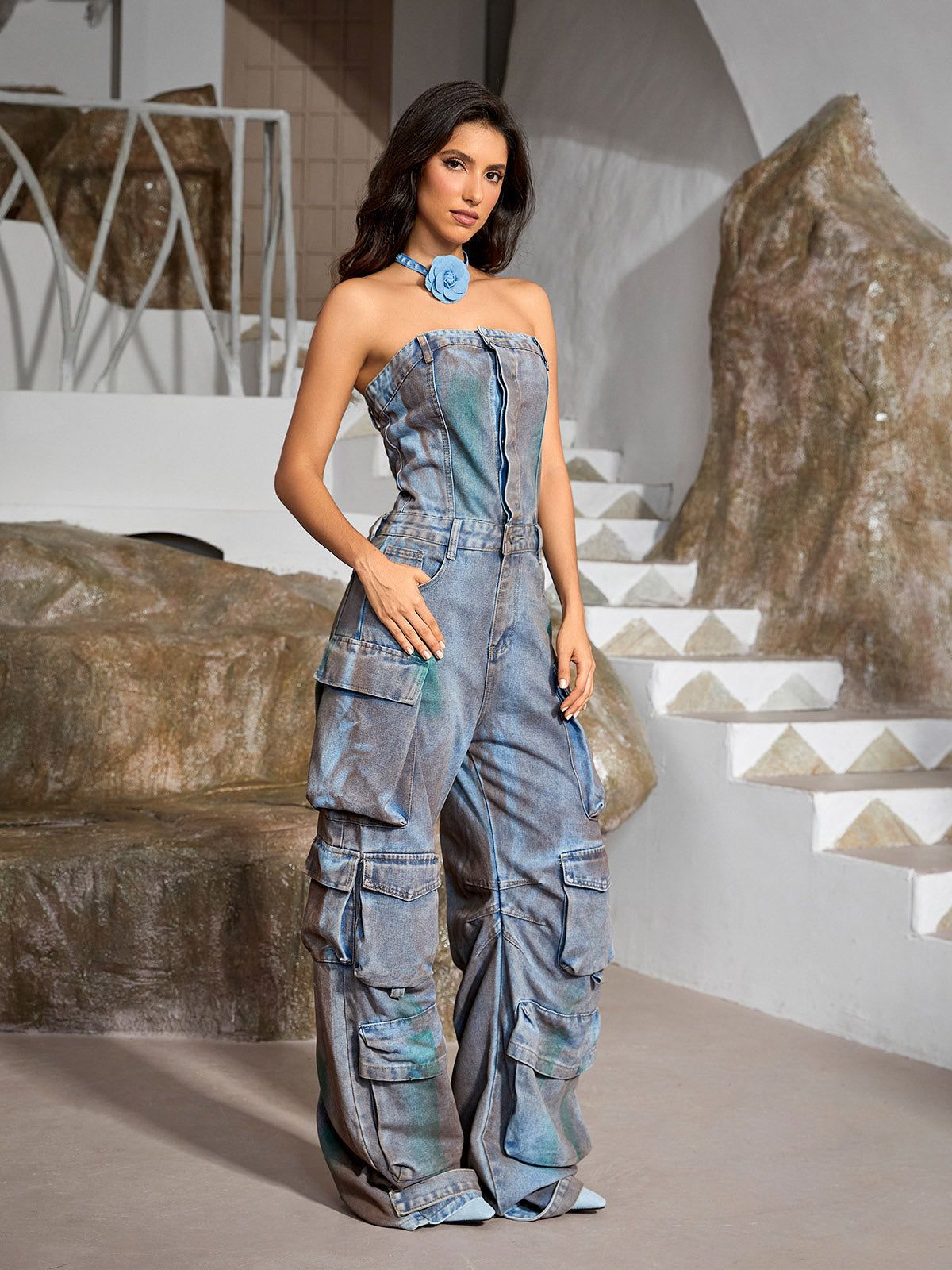 Eden Strapless Pockect Denim Jumpsuit In Green sold by Mew Mews product image thumbnail 5