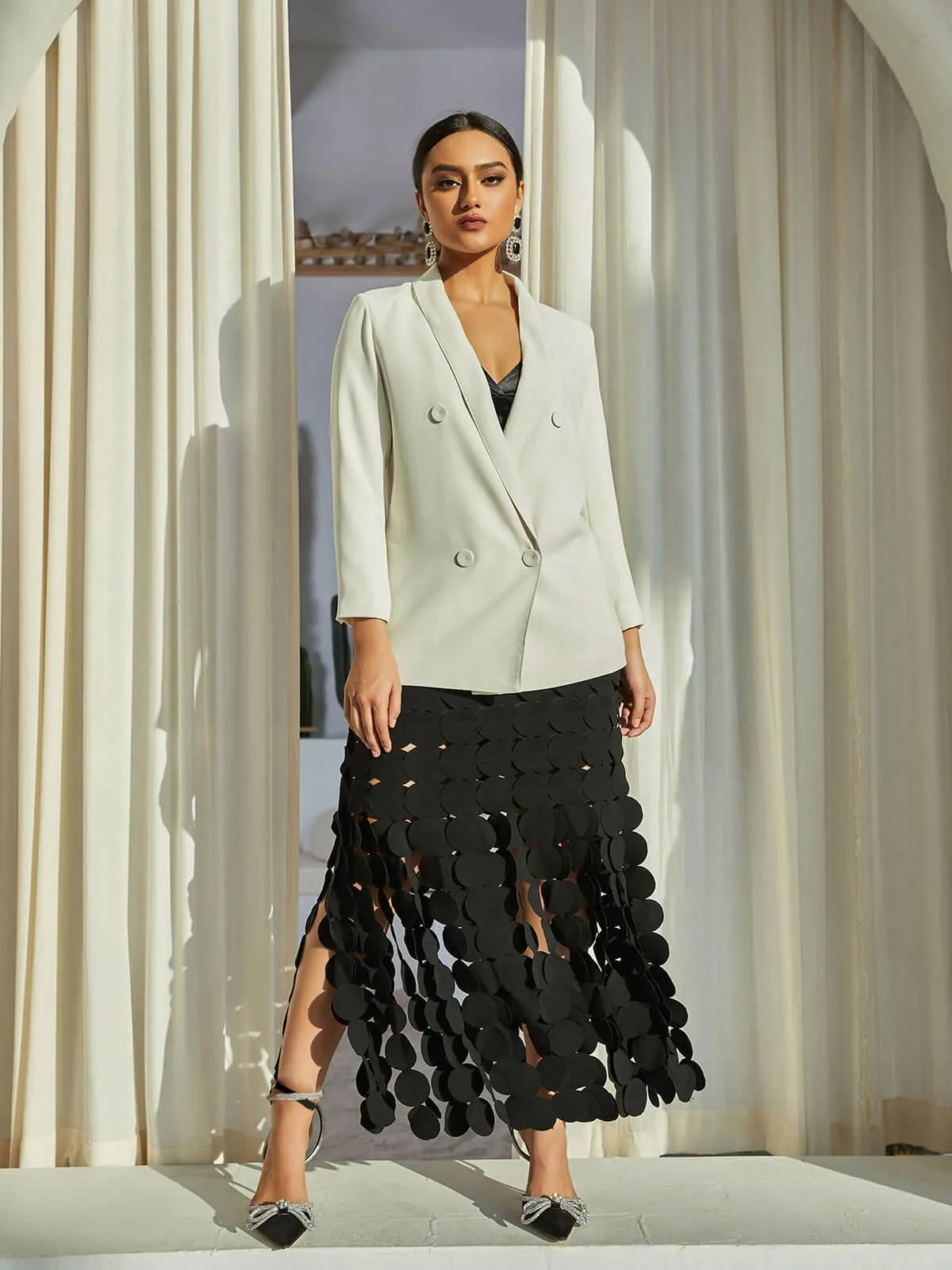 Nyx Circle Cutout Fringe Skirt In Black sold by Mew Mews product image thumbnail 3