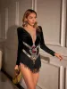 Decker Rhinestone Fringe Velvet Bodysuit sold by Mew Mews