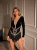 Decker Rhinestone Fringe Velvet Bodysuit sold by Mew Mews