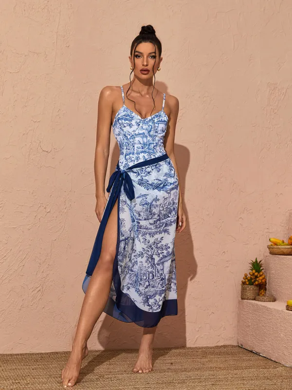 Aubrianna Printed SwimwearTwo Piece Set In Blue sold by Mew Mews