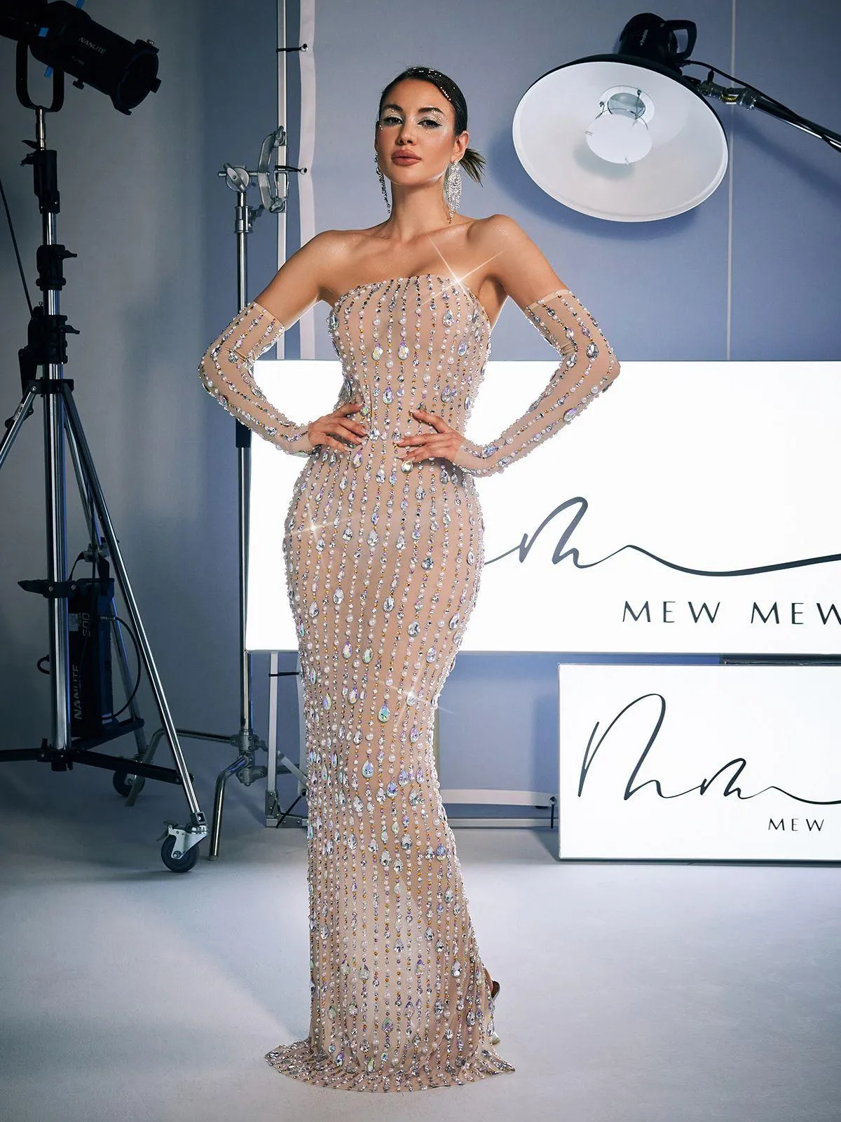 Douglas Strapless Rhinestone Maxi Dress With Gloves sold by Mew Mews product image thumbnail 2