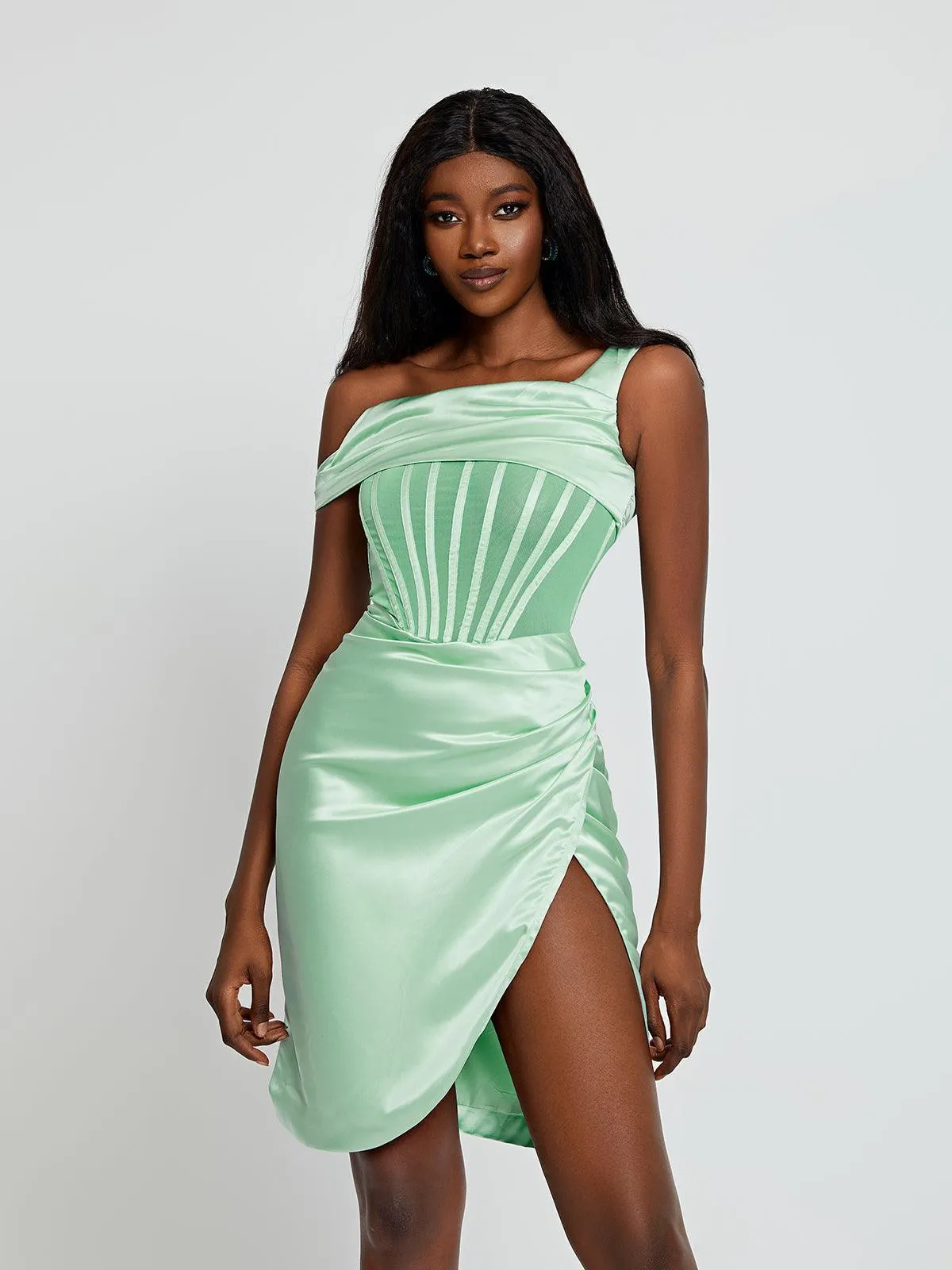 Ariella Satin Corset Dress In Mint sold by Mew Mews product image thumbnail 4