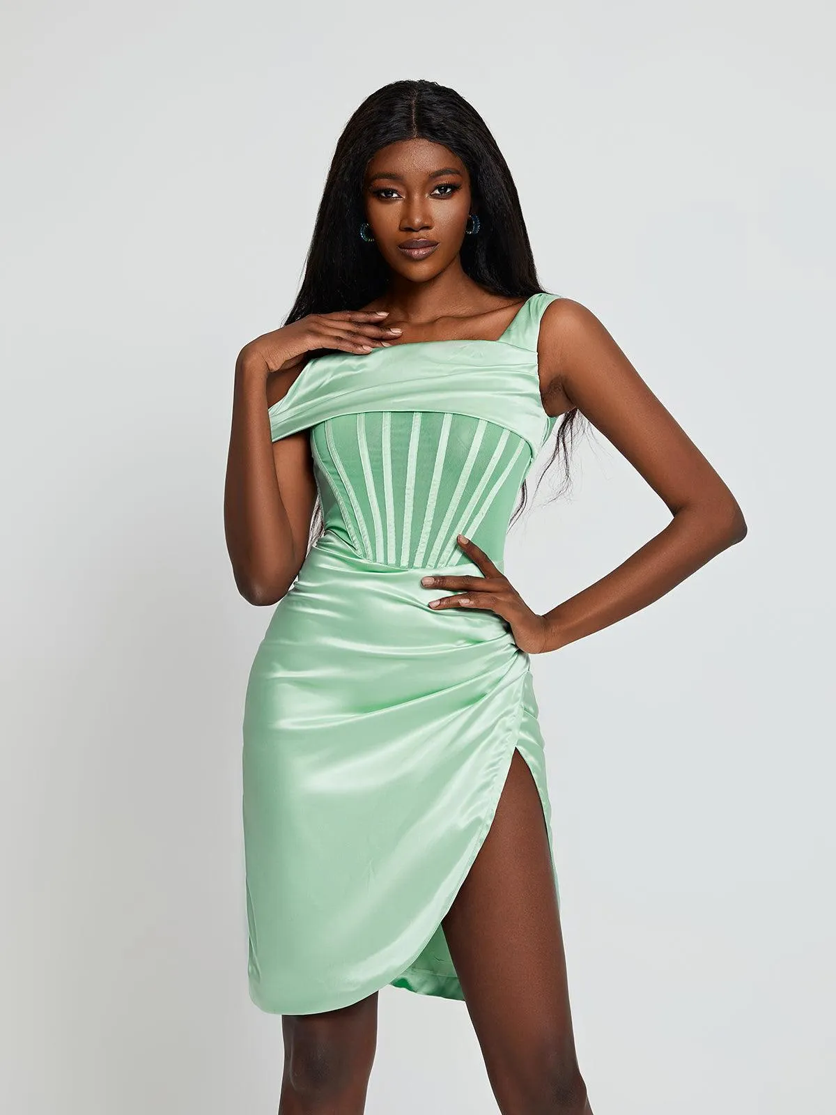 Ariella Satin Corset Dress In Mint sold by Mew Mews product image thumbnail 3