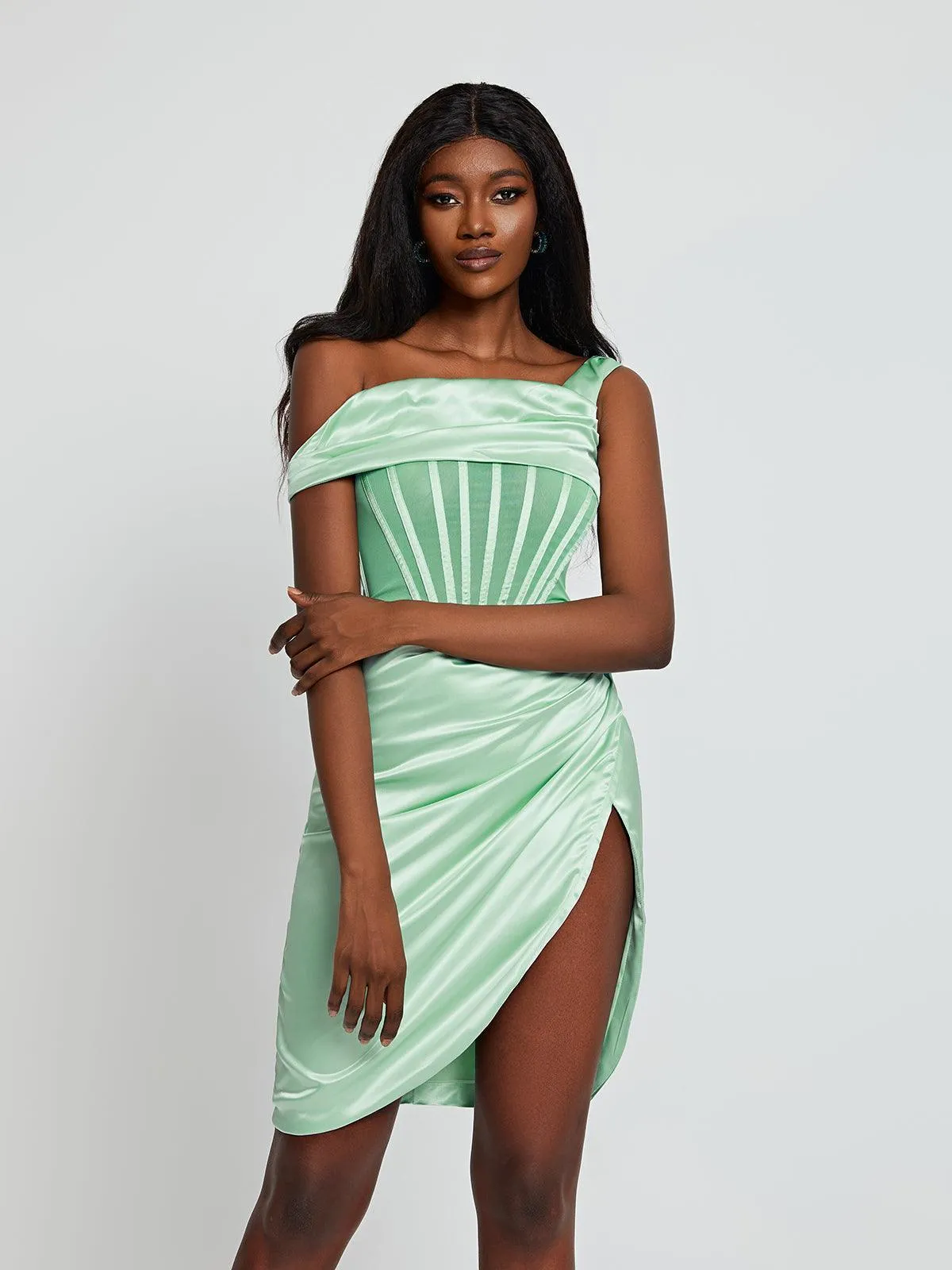 Ariella Satin Corset Dress In Mint sold by Mew Mews product image thumbnail 2