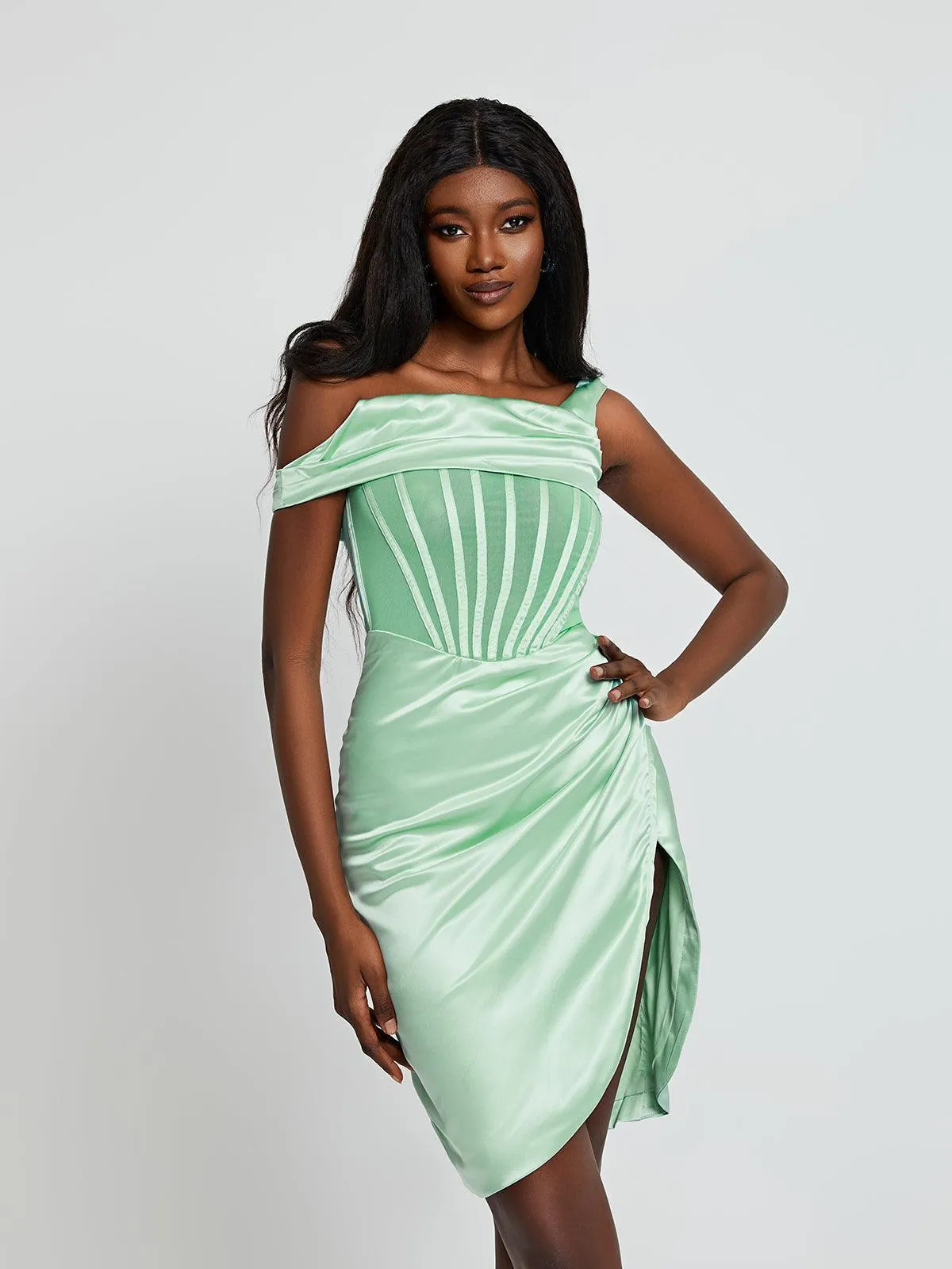 Ariella Satin Corset Dress In Mint sold by Mew Mews product image thumbnail 5