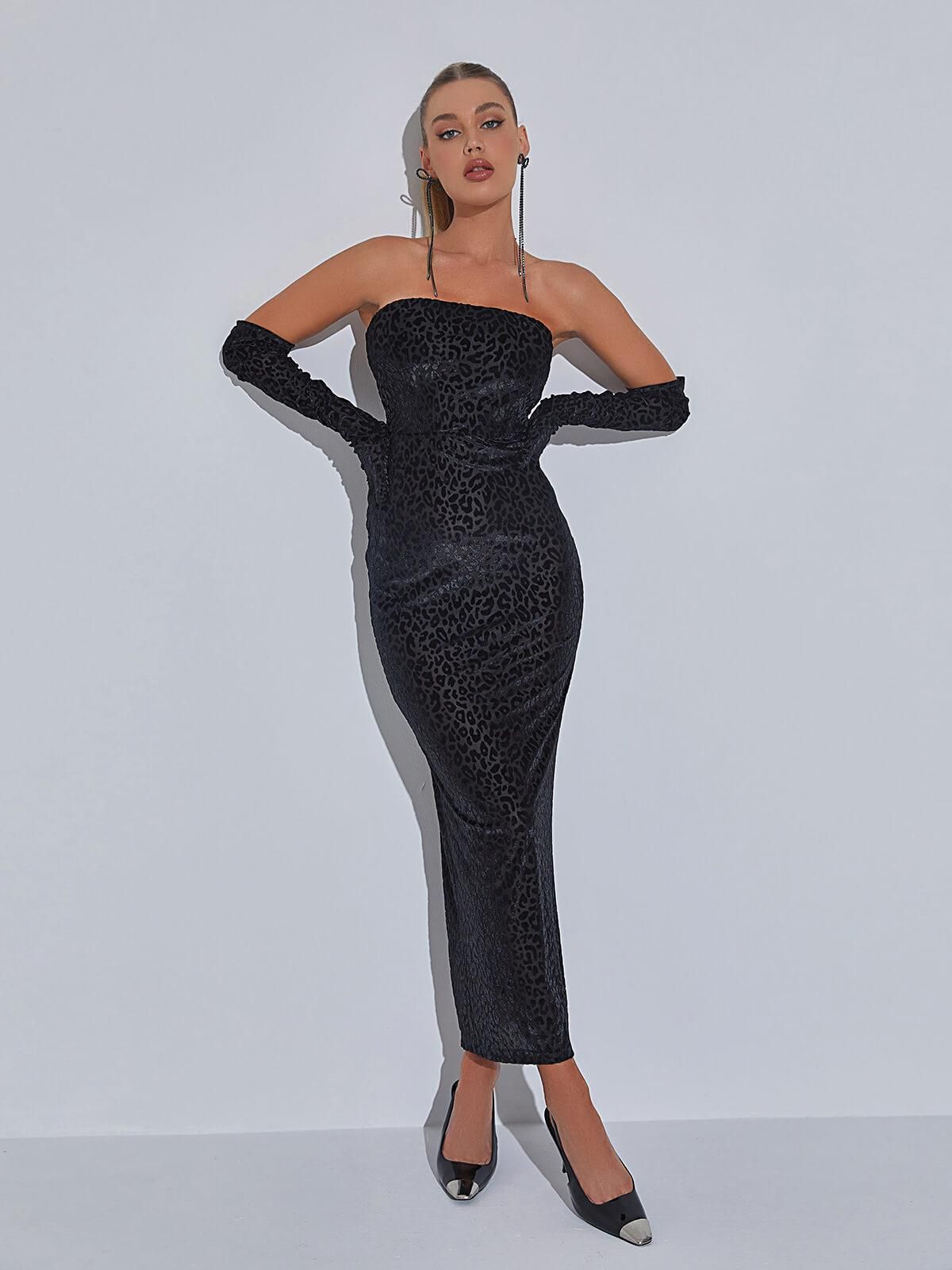 Gianna Leopard Print Bodycon Maxi Dress With Gloves sold by Mew Mews product image thumbnail 2