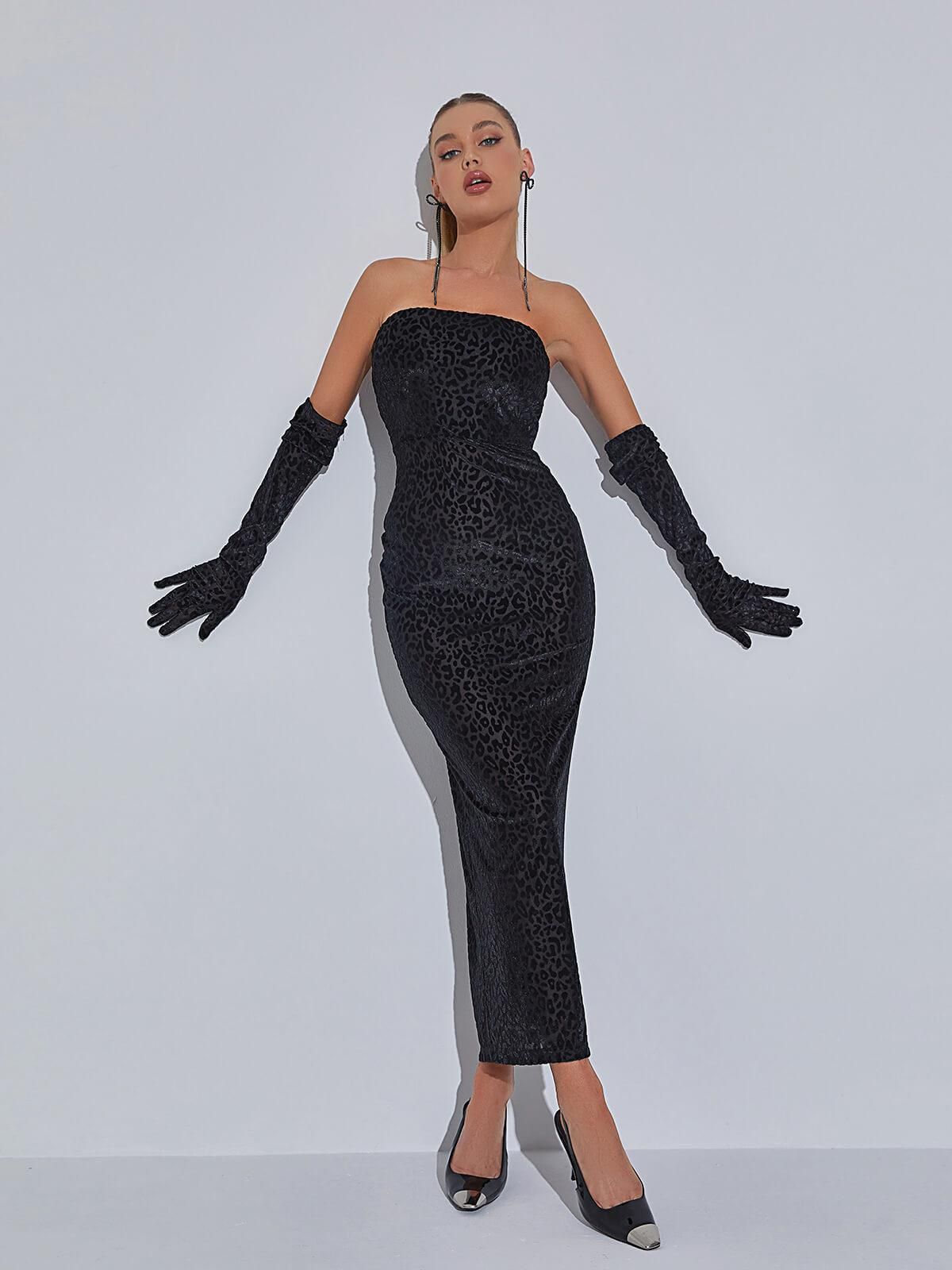 Gianna Leopard Print Bodycon Maxi Dress With Gloves sold by Mew Mews