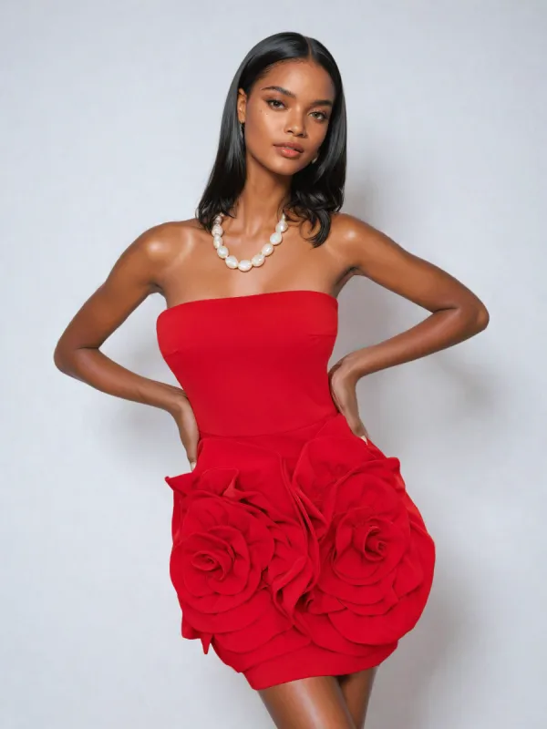 Rosana Strapless Flower Mini Dress sold by Mew Mews