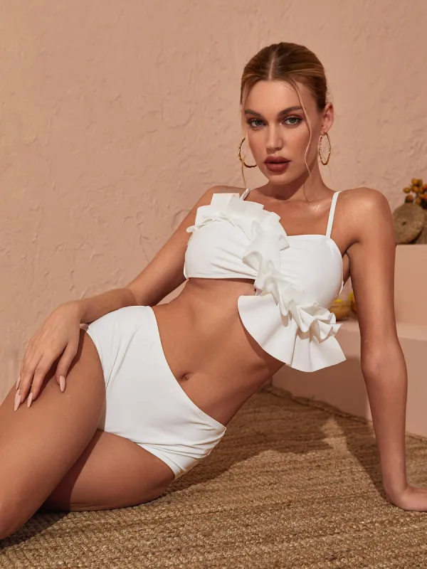 Ledger Ruched Bikini Two Piece Set In White sold by Mew Mews