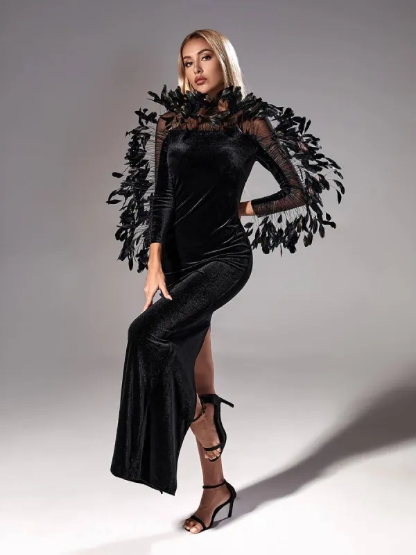 Peony Long Sleeve Velvet Maxi Dress sold by Mew Mews