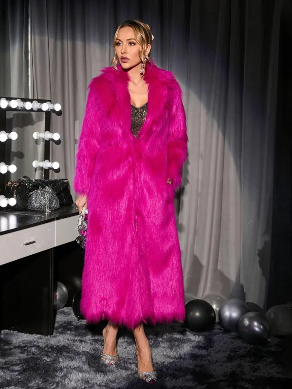 Ximena Faux Fur Coat In Hot Pink sold by Mew Mews