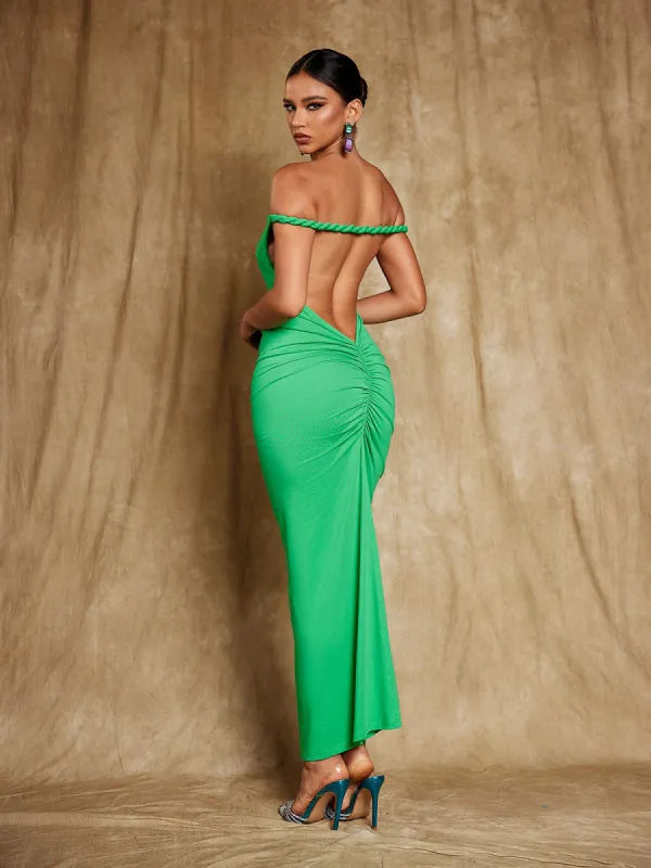 Falle Backless Ruched Maxi Dress sold by Mew Mews