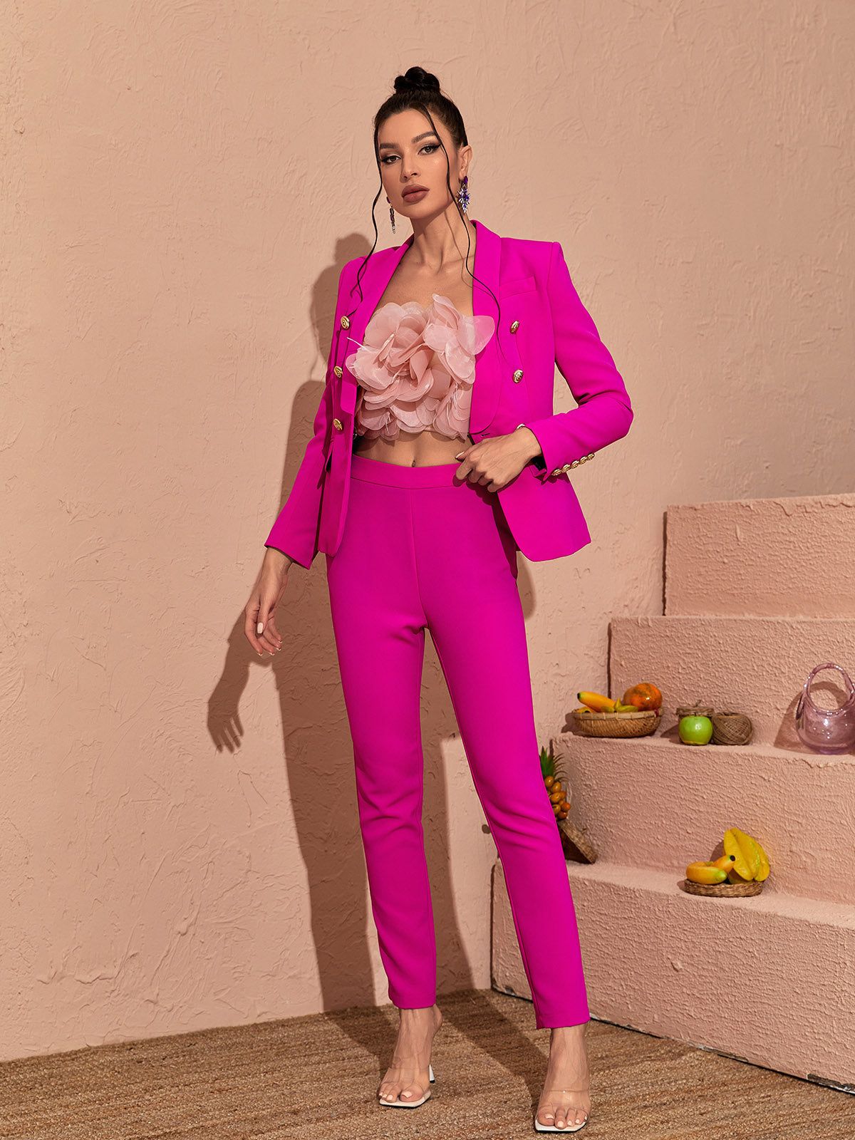 Elin V Neck Blazer Set In Hot Pink sold by Mew Mews product image thumbnail 2