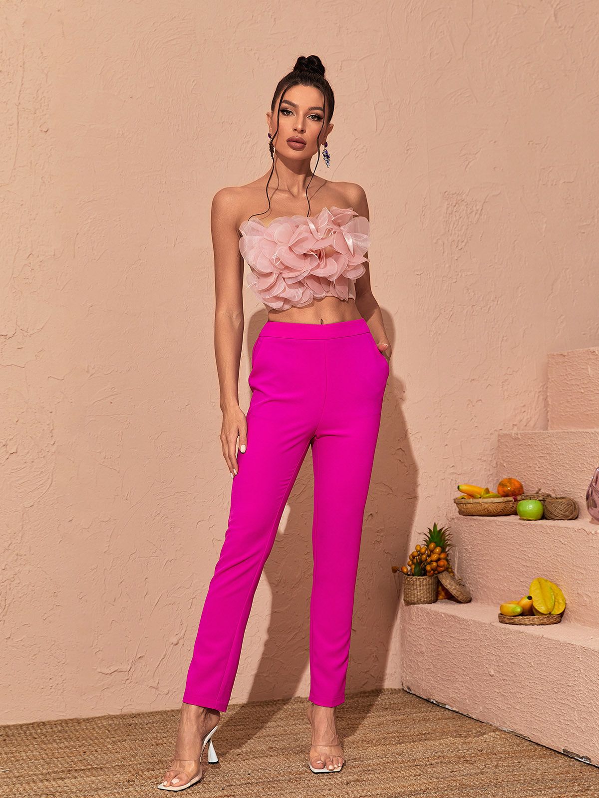 Elin V Neck Blazer Set In Hot Pink sold by Mew Mews product image thumbnail 5