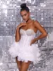 Axton Strapless Rhinestone Feather Skirt Set sold by Mew Mews