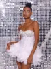 Axton Strapless Rhinestone Feather Skirt Set sold by Mew Mews