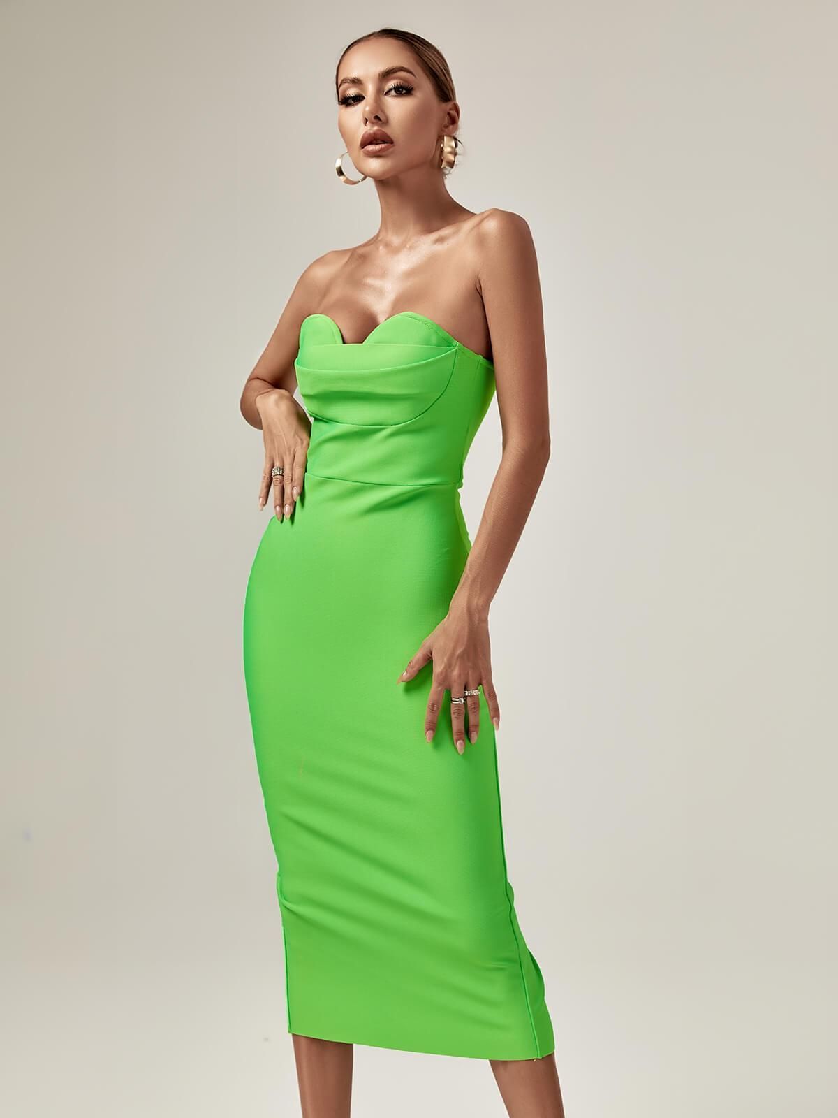 Paisleigh Strapless Ruched Bandage Dress In Green sold by Mew Mews product image thumbnail 4