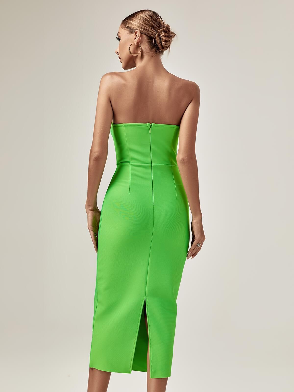 Paisleigh Strapless Ruched Bandage Dress In Green sold by Mew Mews product image thumbnail 6