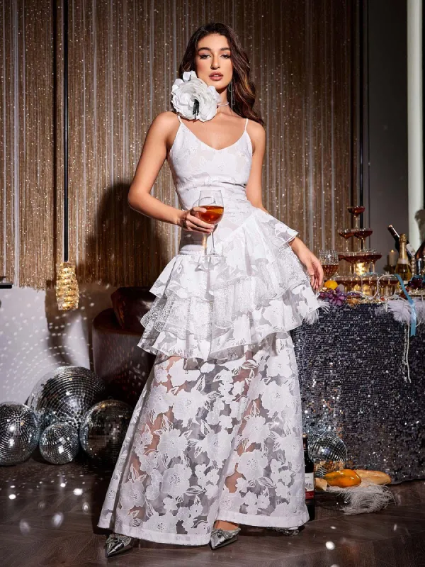 Loursa Floral Tiered Lace Maxi Dress With Choker sold by Mew Mews