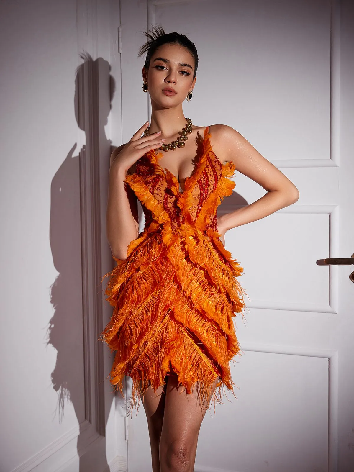 Theia Feather Trimmed Embroidered Mini Dress sold by Mew Mews product image thumbnail 4