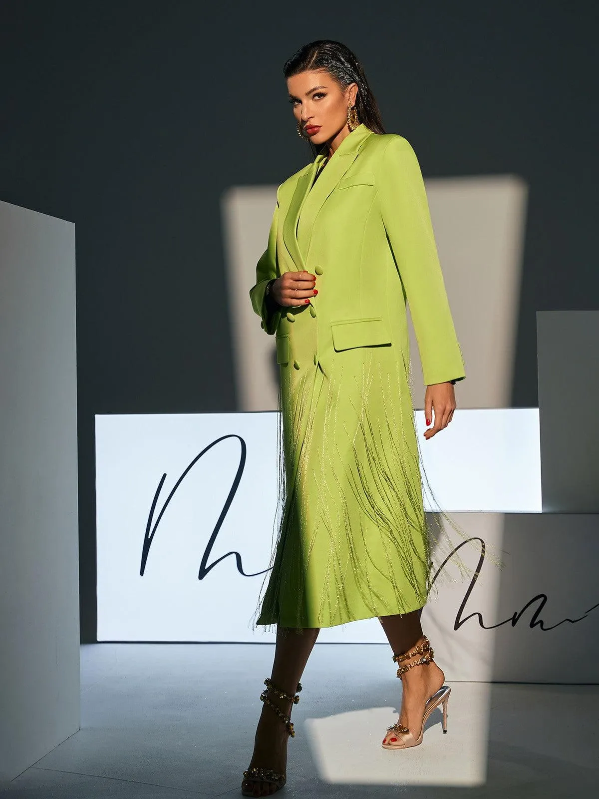 Inigo Crystal Fringe Blazer Coat sold by Mew Mews product image thumbnail 4