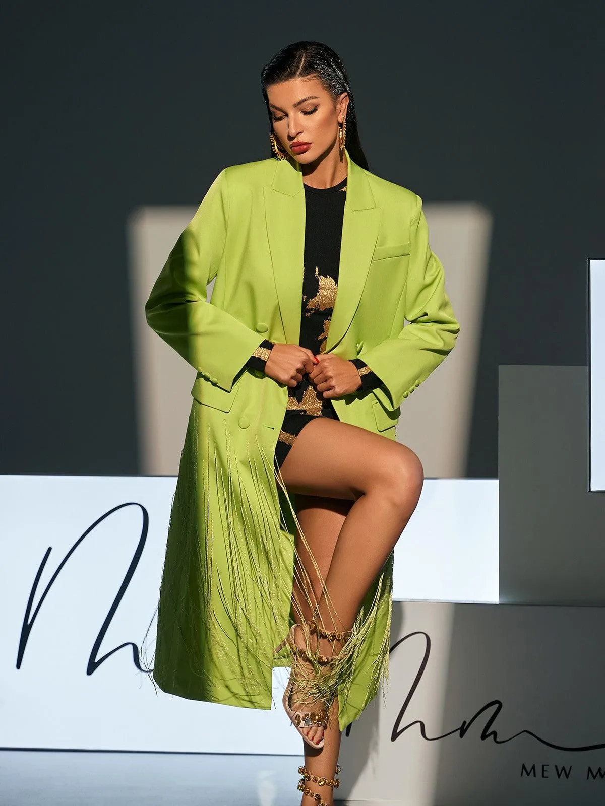 Inigo Crystal Fringe Blazer Coat sold by Mew Mews