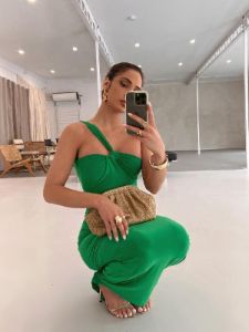 Emi One Shoulder Backless Maxi Dress In Green sold by Mew Mews