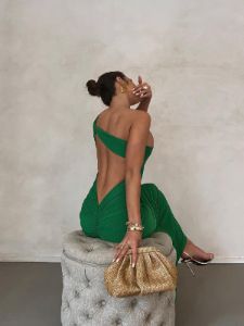 Emi One Shoulder Backless Maxi Dress In Green sold by Mew Mews
